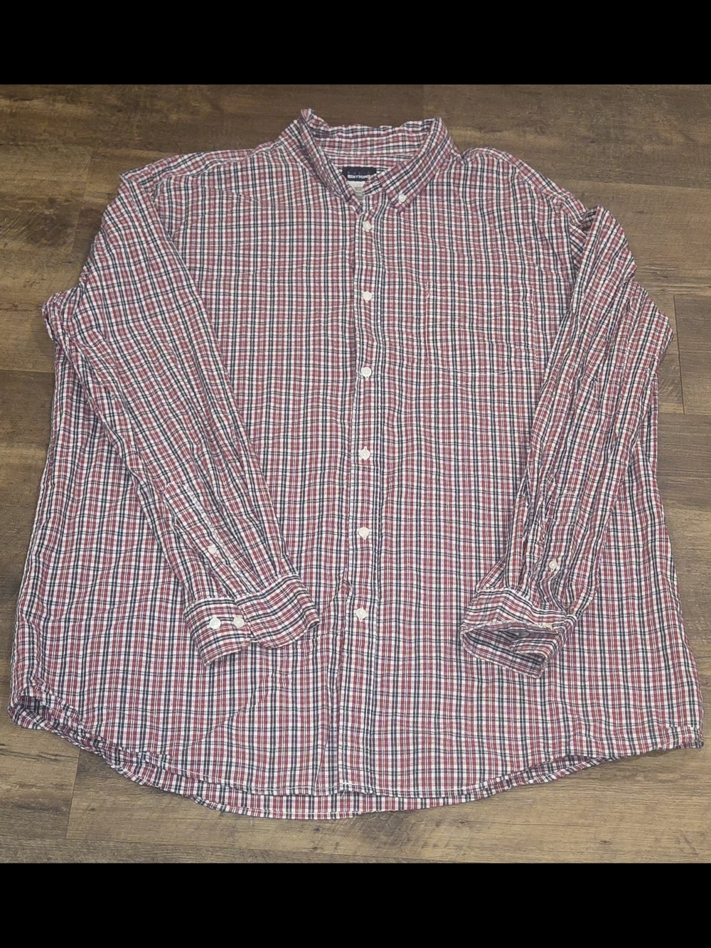 Basic Editions Red and White Plaid Button-Down Shirt